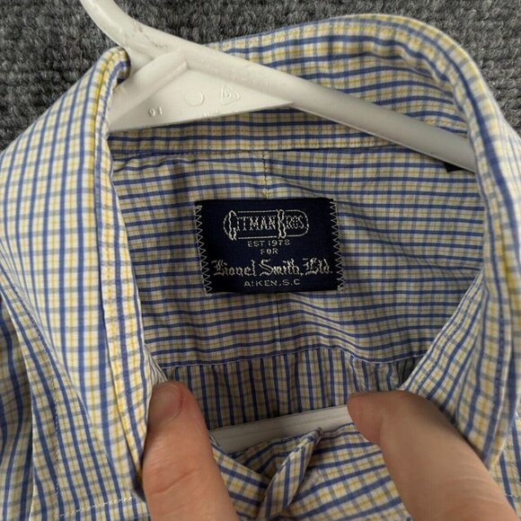 Gitman Bros Long Sleeve Button Up Shirt Men Cotton Blue Yellow Plaid 16.5 33 - Picture 8 of 13